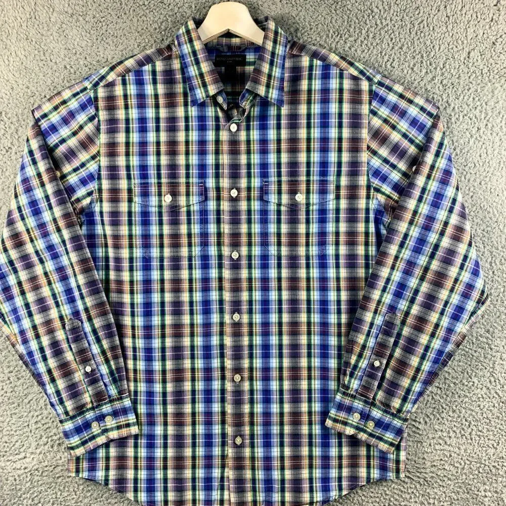 Banana Republic Shirt Mens Large Blue Brown Plaid Business‎ Casual Outdoor Camp